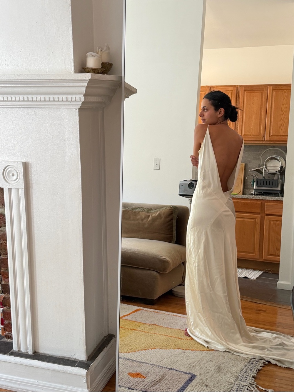 Backless Cream Satin Slip Gown